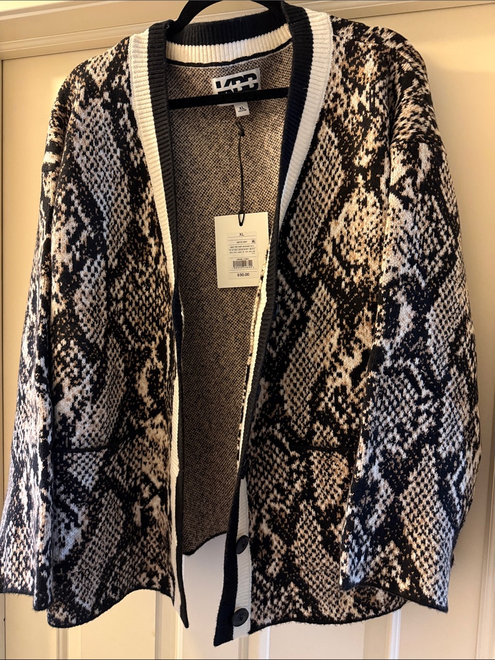 Kbb by Kahlana Snakeskin Print Open-Front Cardigan Jacket - Black & White